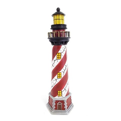 Red & White Resin Lighthouse with Light  Resin Statue Desk Statue