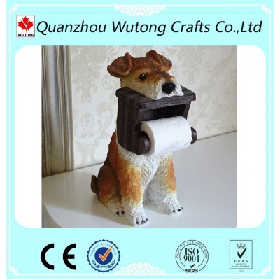 new design home decoration resin tissue box with dog figurine